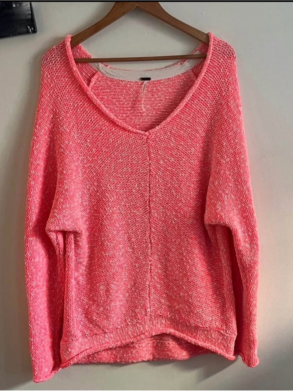 Free People Oversized Coral Pink Textured Knit Sweater- XS PTP 25 inch